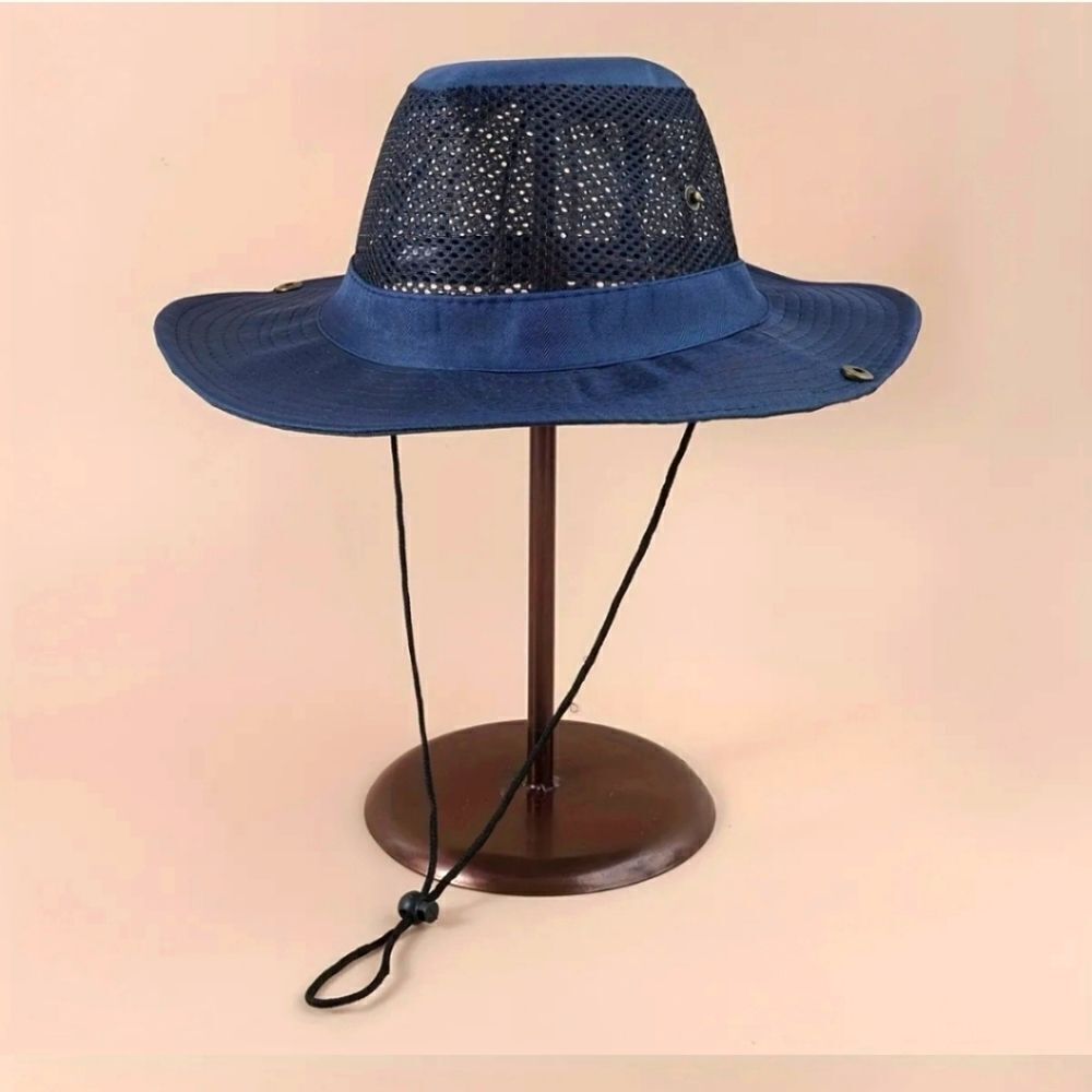 Unisex Breathable Mesh Fisherman Bucket Hat Solid Color Navy